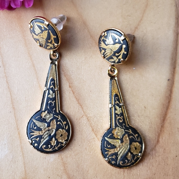 Vintage Handpainted Spanish Damascene Earrings - Picture 5 of 5